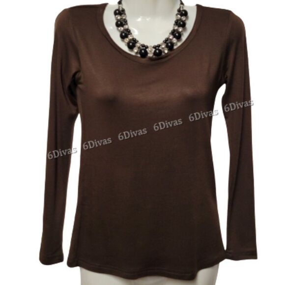 𝅺DARK Brown Long Sleeve Blouse Top Various sizes - Picture 1 of 3